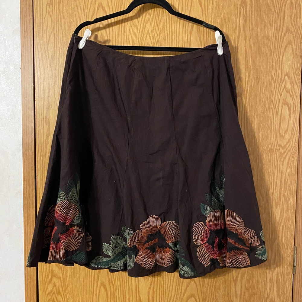 Brown Embroidered A-Line Midi Skirt for Cocktail